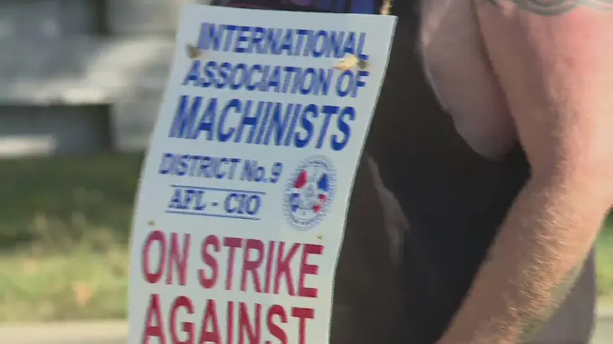 Machinist union workers striking outside Eaton B-Line plants in Illinois