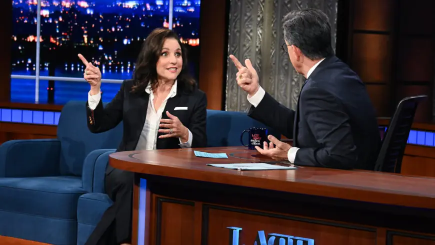 Julia Louis-Dreyfus answers quick-fire questions from Stephen Colbert, vies for his job