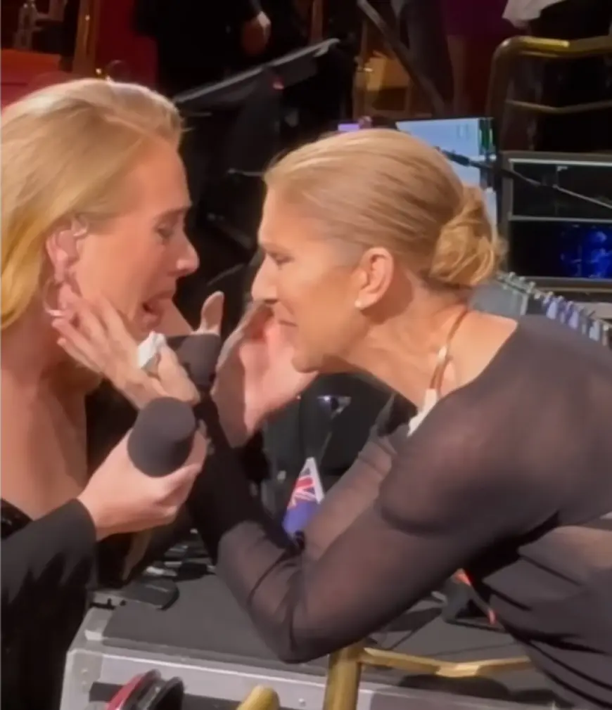 Adele bursts into tears as she embraces Celine Dion during her Las Vegas residency