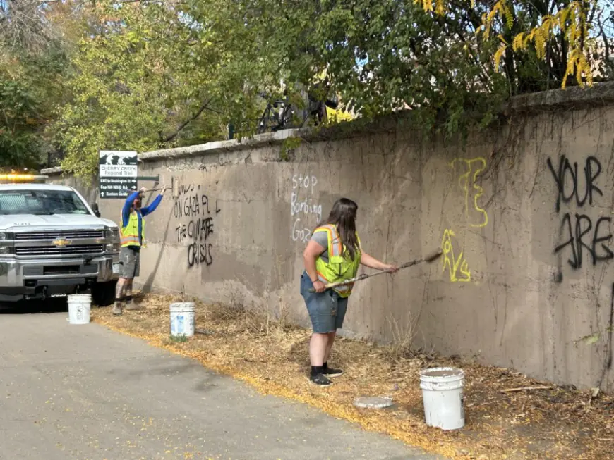 Crews clean up large amount of politically motivated graffiti along Cherry Creek Trail