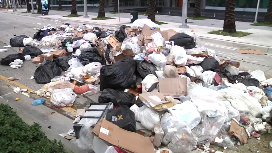 City of Miami says private waste company possibly to blame for garbage pile left in Brickell street