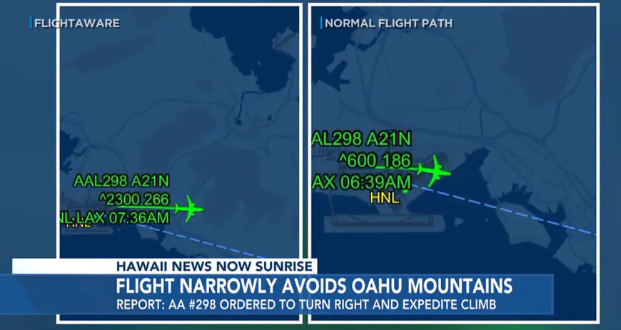 American Airlines plane narrowly avoids crashing into Hawaii mountain range