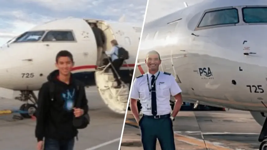 As a teen, he posed for a pic with a passenger jet. Now a pilot, he's flying it