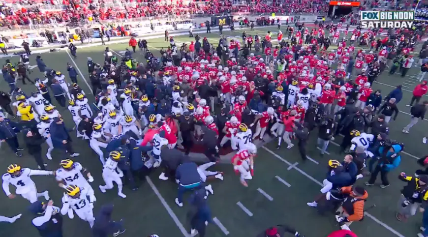 Ugly brawl breaks out as Michigan tries planting flag after upset of Ohio State