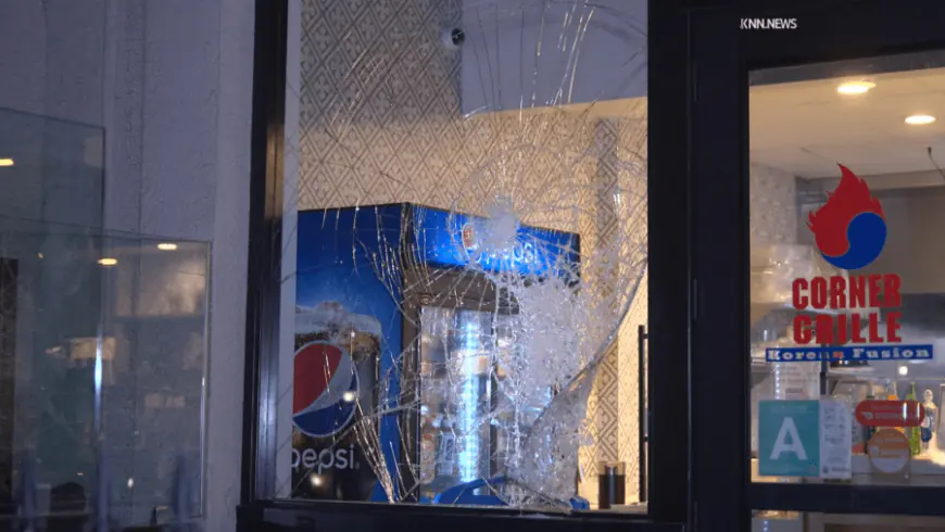 Rock, pickaxe used to shatter window of Los Angeles business