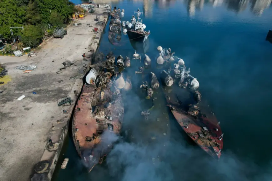 Charred remains of Syrian ships after Israeli strikes