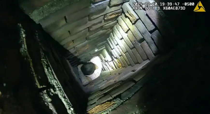 Police bodycam shows suspect’s ‘Santa antics’ leading to chimney rescue