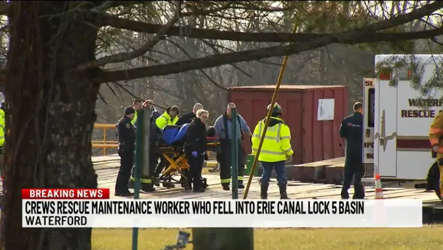 Canal employee rescued after falling into empty lock