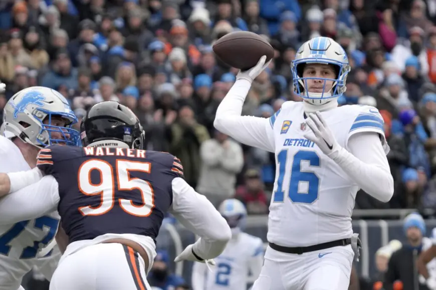 Jared Goff throws 3 TD passes as Lions beat Bears 34-17 for franchise-record 13th win