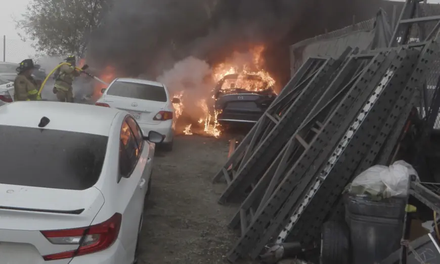 Multiple Vehicles Destroyed in Otay Mesa Wrecking Yard Fire