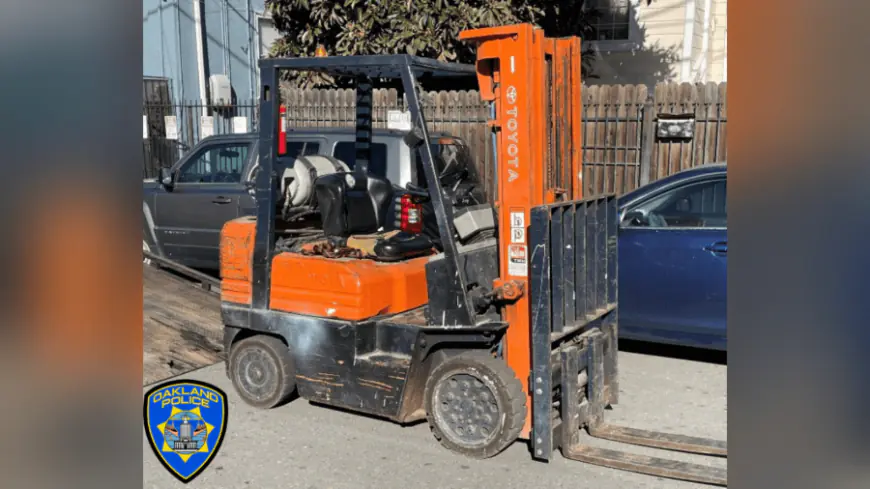 Stolen forklift found as police investigate Oakland smoke shop