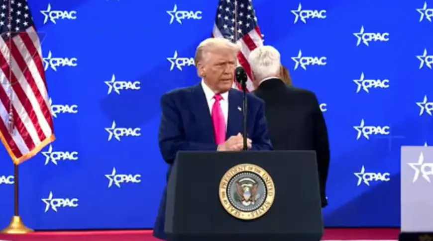 Trump revels in mass federal firings and jeers at Biden before adoring conservative crowd