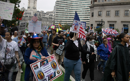 Marchers came from near and far for ‘No Kings’ protest, united in concern and anger